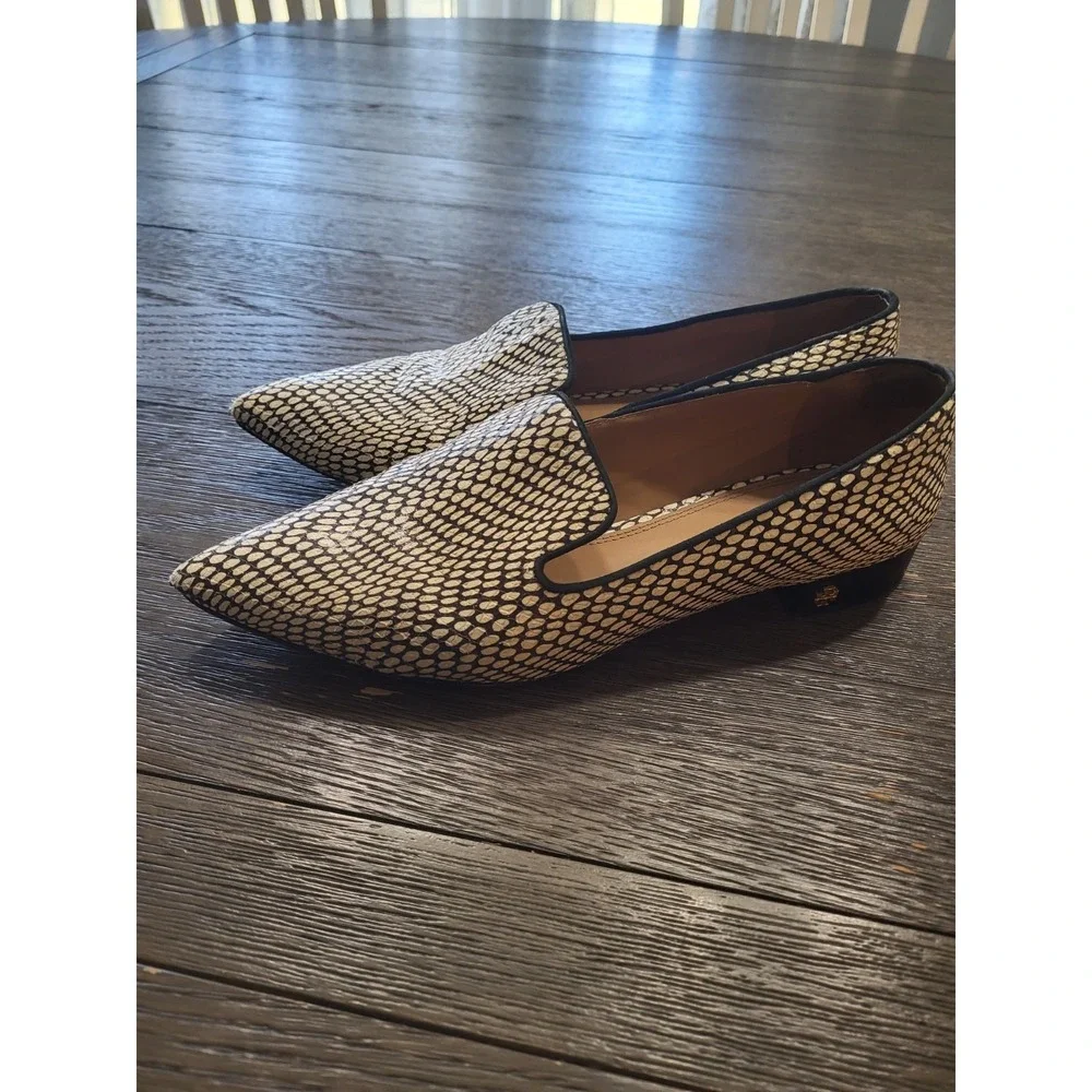 Tory Burch King Cobra Leather Block Heels Size 11 Black & Cream Great Shape‎